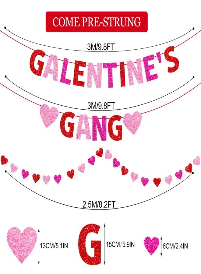 PTFNY Galentine’s Gang Banner Happy Galentine’s Day Banner Red Pink Glittery Heart Garland Valentines Day Party Decorations Girls Ladies Theme Valentines Day Party Decor Supplies - Image 2